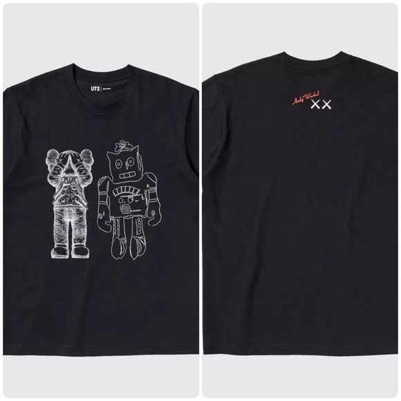 New In Bag Uniqlo Kaws Andy Warhol Graphic Robot Print T-Shirt Black White XXL - Picture 1 of 5